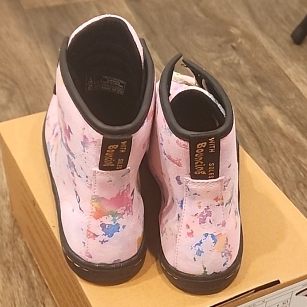 Dr. Martens Pink Multi-Color Paint-Splatter Combat Boots - Picture 11 of 14